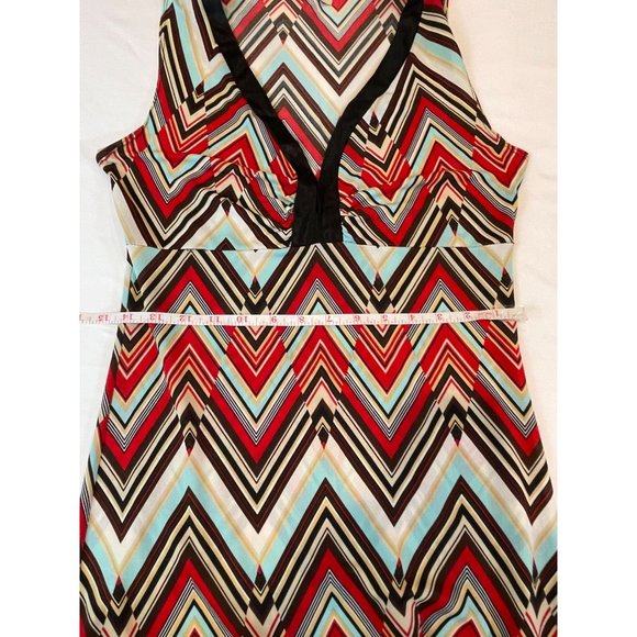Soprano Womens Sheath Dress Deep V Neck Chevron Sleeveless Red Blue Size Large - Picture 2 of 5